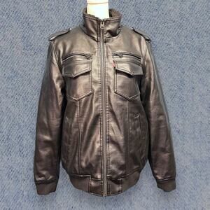 Levi’s Men’s Faux Leather Sherpa-Lined Bomber Jacket in Black, Size S